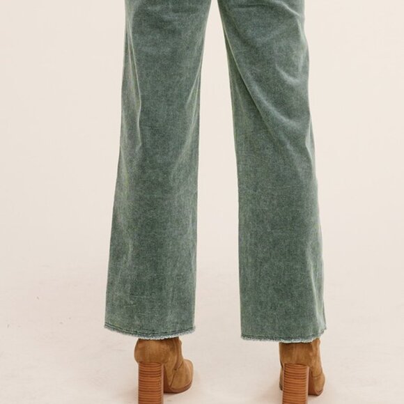 MINERAL WASHED RAW EDGE HEMLINE CORDUROY PANTS - Picture 4 of 4